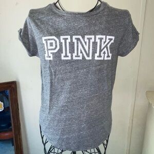 PINK Victoria's Secret Gray Tee with White Logo
